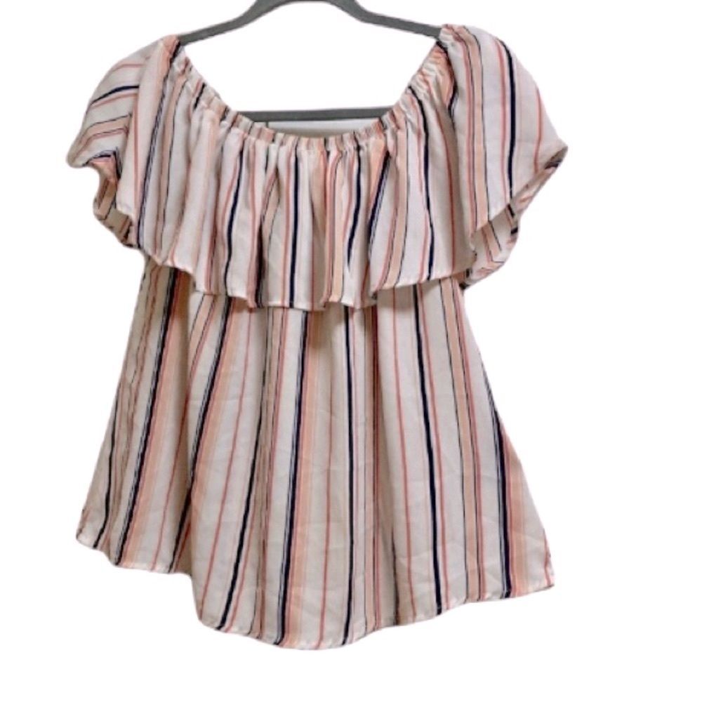 Over the Shoulder Swing Top Blouse Stripes Womens SMALL